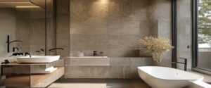 Modern tiled bathroom showcasing complete bathroom renovations by MB Complete Renovations with sleek fixtures and finishes